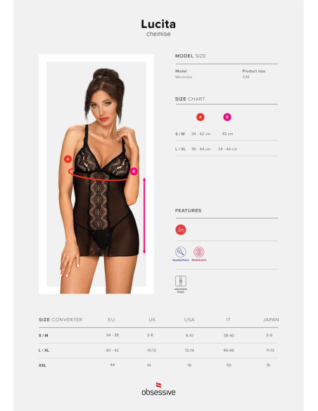 Bielizna-Lucita koszulka i stringi czarna L/XL