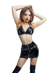Glossy Billie, skirt, wetlook, black, M