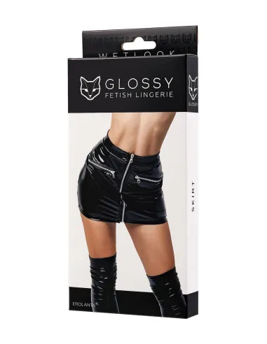 Glossy Billie, skirt, wetlook, black, M