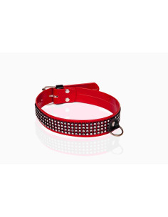 Wiązania-WHIPS lakier, obroża damska z kryształkami, czerwona, 3cm 2