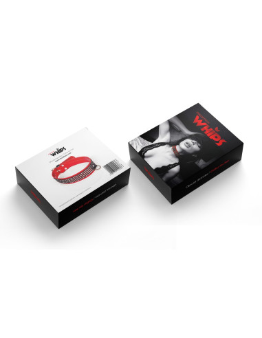 Wiązania-WHIPS lakier, obroża damska z kryształkami, czerwona, 3cm