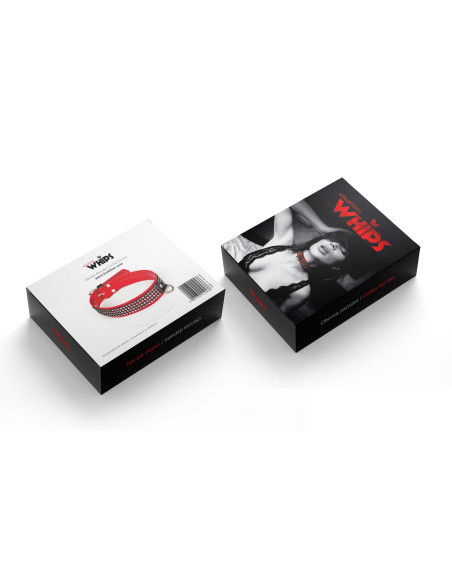 Wiązania-WHIPS lakier, obroża damska z kryształkami, czerwona, 3cm
