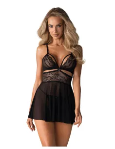 Bielizna-838-BAB-1 babydoll i stringi czarna  S/M
