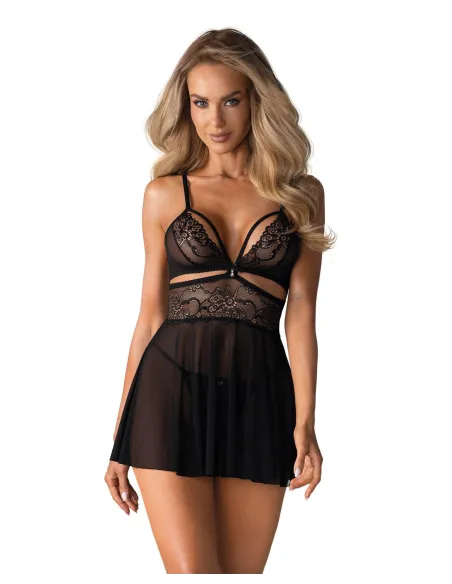 Bielizna-838-BAB-1 babydoll i stringi czarna  S/M
