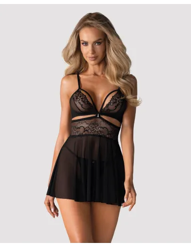 Bielizna-838-BAB-1 babydoll i stringi czarna  S/M