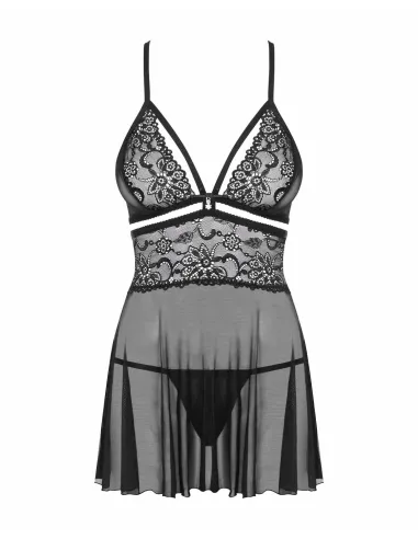 Bielizna-838-BAB-1 babydoll i stringi czarna  S/M