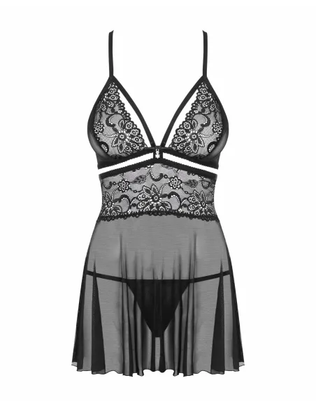 Bielizna-838-BAB-1 babydoll i stringi czarna  S/M