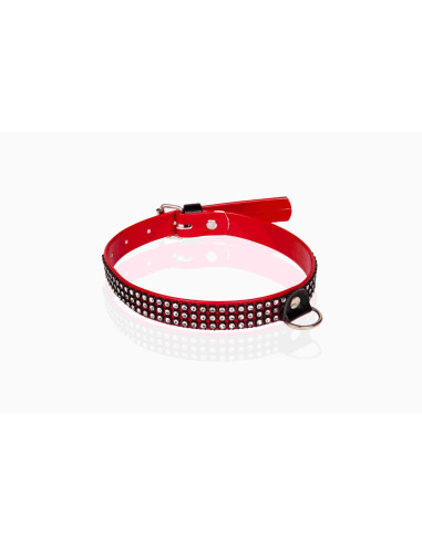 Wiązania-WHIPS lakier, obroża damskaz kryształkami, czerwona, 2cm