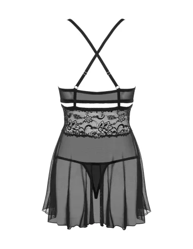 Bielizna-838-BAB-1 babydoll i stringi czarna  S/M