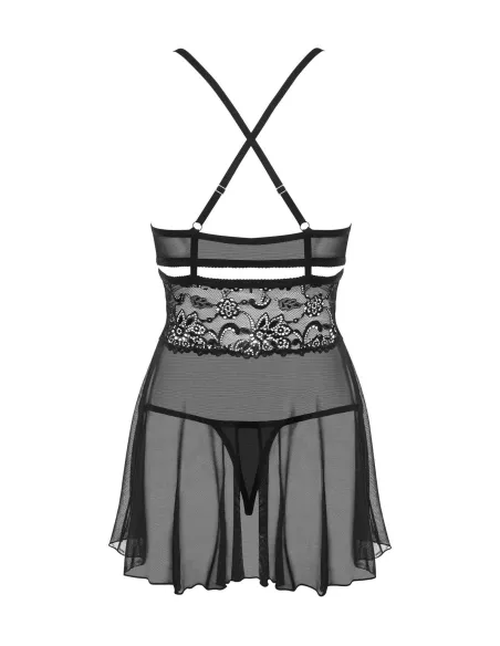 Bielizna-838-BAB-1 babydoll i stringi czarna  S/M