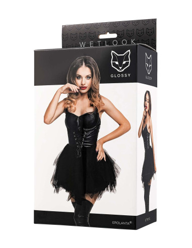 Glossy Elisia, dress, wetlook, black, XL