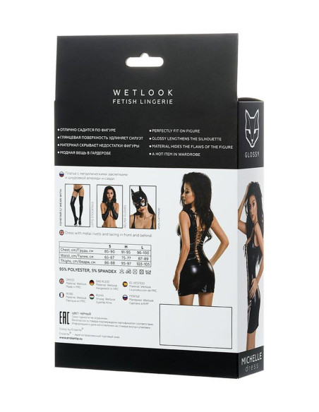 Glossy Shiny Wetlook dress with a lace MICHELLE - black XL