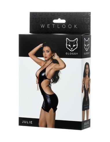 Glossy Shiny Wetlook dress JULIE - black S