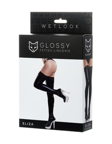Glossy Shiny Wetlook stockings with a lace ELIZA - black S