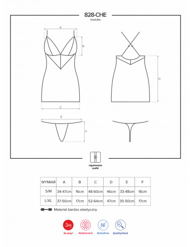 Bielizna-828-CHE-1 koszulka i stringi  S/M