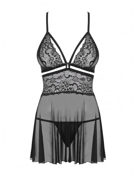 Bielizna-838-BAB-1 babydoll i stringi czarna  S/M