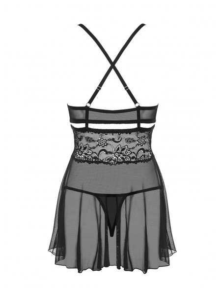 Bielizna-838-BAB-1 babydoll i stringi czarna  S/M