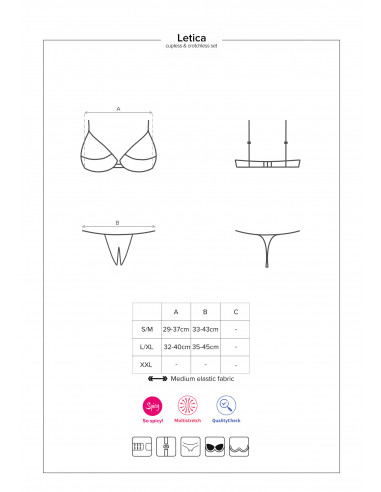 Bielizna-Letica komplet 2-częściowy otwarty czarny  S/M