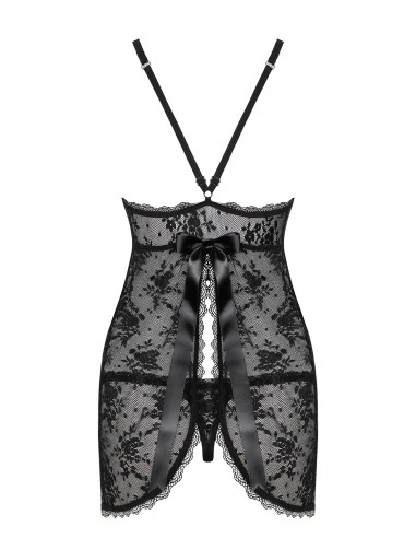 Bielizna-Behindy babydoll i stringi czarne  S/M