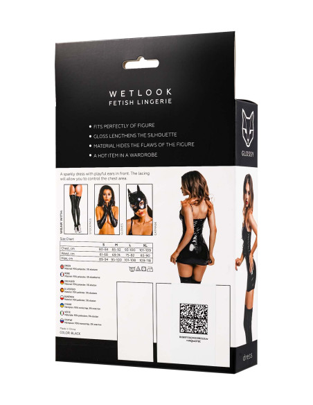 Glossy Mirabell, dress, wetlook, black, L