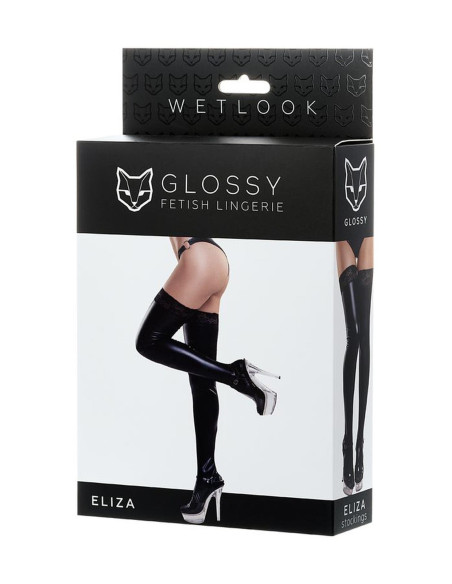 Glossy Shiny Wetlook stockings with a lace ELIZA - black M