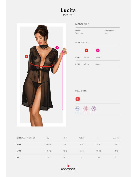 Bielizna-Lucita peniuar czarny  S/M