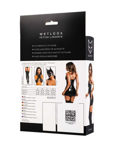 Glossy Mirabell, dress, wetlook, black, M