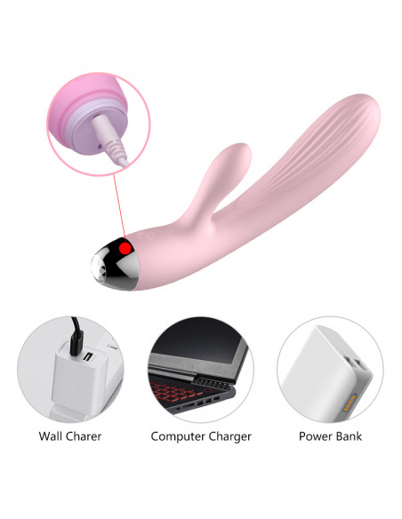 Wibrator-Silicone Vibrator Pink USB 10 Function / Heating