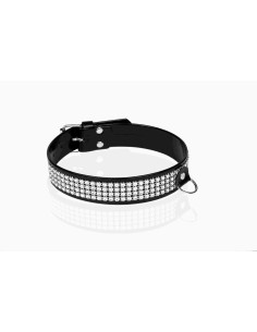 Wiązania-WHIPS lakier, obroża damska z kryształkami, czarna, 3cm 2