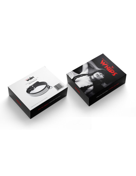 Wiązania-WHIPS lakier, obroża damska z kryształkami, czarna, 3cm