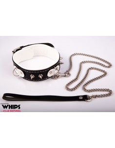 Wiązania - Obroża niewolnika ze smyczą, biała