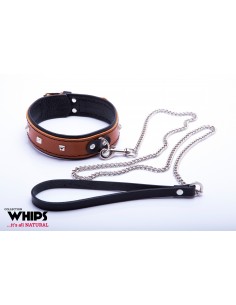 Wiązania-WHIPS obroża damska ze smyczą, koniakowa