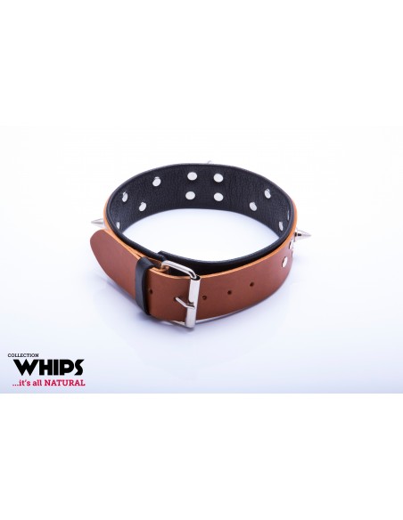 Wiązania-WHIPS obroża męska ze smyczą, koniakowa