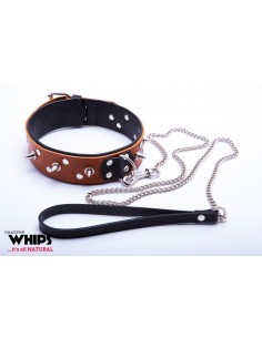 Wiązania-WHIPS obroża męska ze smyczą, koniakowa 2