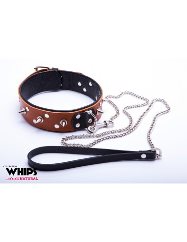 Wiązania-WHIPS obroża męska ze smyczą, koniakowa