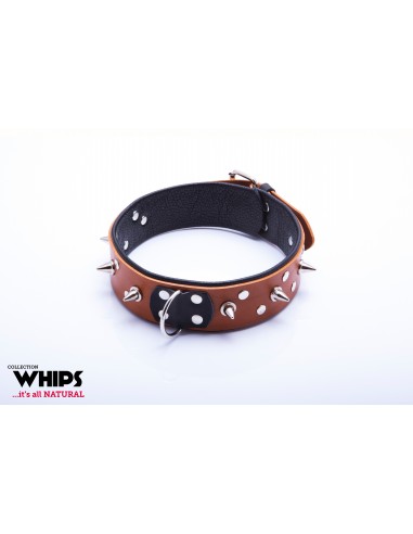 Wiązania-WHIPS obroża męska ze smyczą, koniakowa