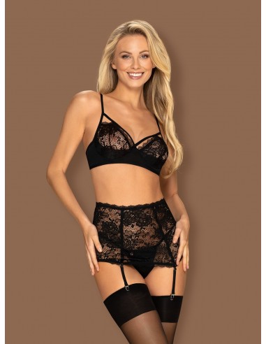 Bielizna- Peonesia komplet 3-częściowy czarny L/XL