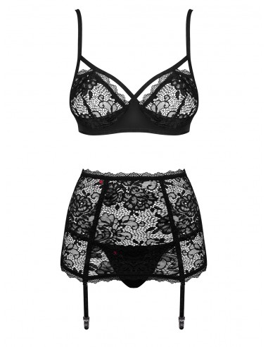 Bielizna- Peonesia komplet 3-częściowy czarny L/XL