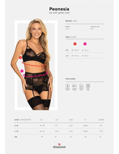 Bielizna- Peonesia komplet 3-częściowy czarny L/XL