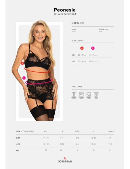 Bielizna- Peonesia komplet 3-częściowy czarny L/XL