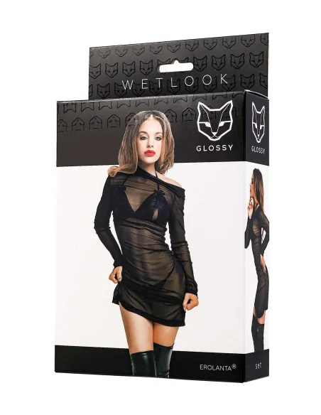 Glossy Sheril, set, wetlook, black, M