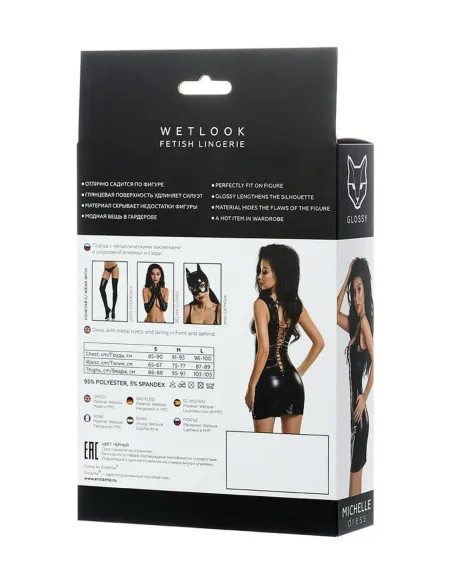 Glossy Shiny Wetlook dress with a lace MICHELLE - black M