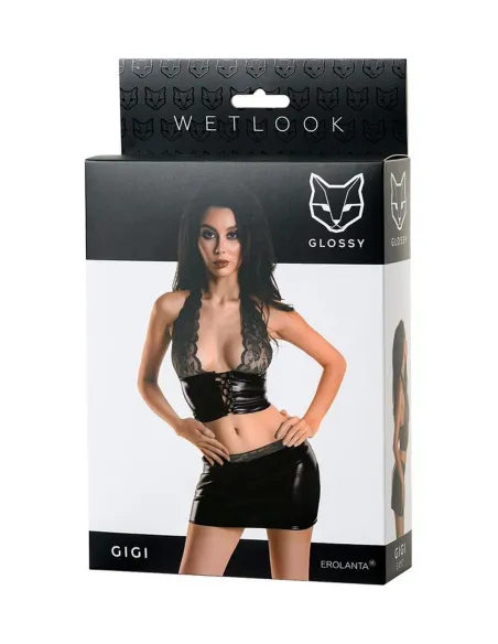 Wetlook shiny set GIGI - black S