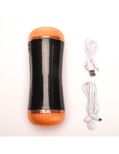 Velvet Touch masturbator z wibracją dwustronny wagina anus  cyberskóra ładowany usb czarny