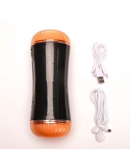 Velvet Touch masturbator z wibracją dwustronny wagina anus  cyberskóra ładowany usb czarny