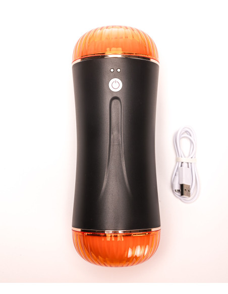 Velvet Touch masturbator z wibracją dwustronny wagina anus  cyberskóra ładowany usb czarny