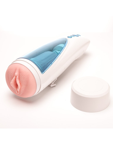 Velvet Touch masturbator z wibracją rotujący plus ruch góra dół wagina cyberskóra ładowany usb biały