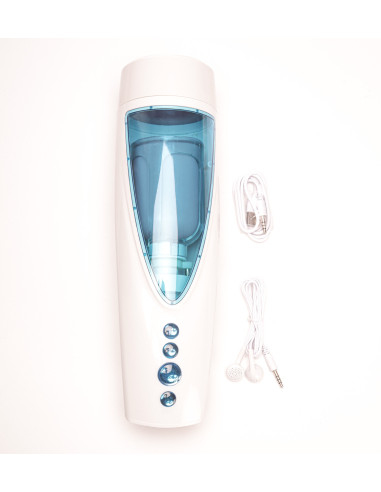 Velvet Touch masturbator z wibracją rotujący plus ruch góra dół wagina cyberskóra ładowany usb biały
