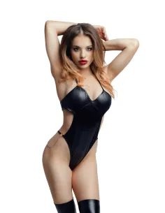 Glossy Reina, bodysuit, wetlook, black, M