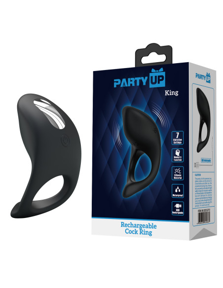 Party Up pierścień erekcyjny wibrujący silikonowy ładowany usb kolor czarny King